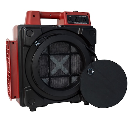 Xpower HEPA Mini Air Scrubber W/ Built-In Power Outlets & 3-Stage Filter System, 1/2 HP, 550 CFM, 2.8 Amps, 5 Speed X-2480A-Red